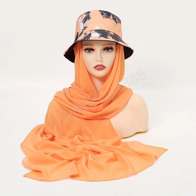 Chap￩u de balde com chiffon hijabs prontos para usar hijabs instant￢neos de len￧o de cabe￧a mu￧ulmana envolve bandana de bandana isl￢mica Bufandas