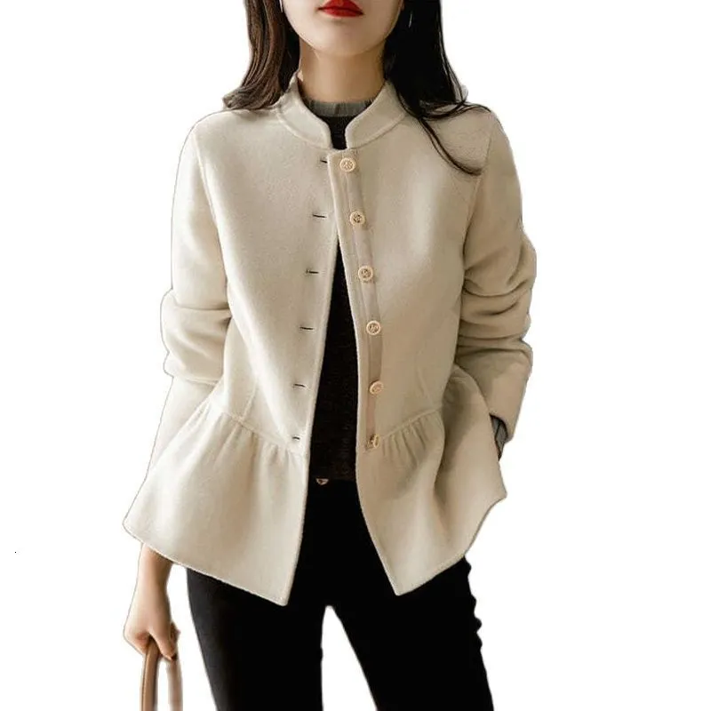 Women's Wool Blends Chic Women Woolen Coat Spring Autumn Single-Breasted Short Jacket Woolen-Blend White Black Slim Ladies Outerwear Tops 221117