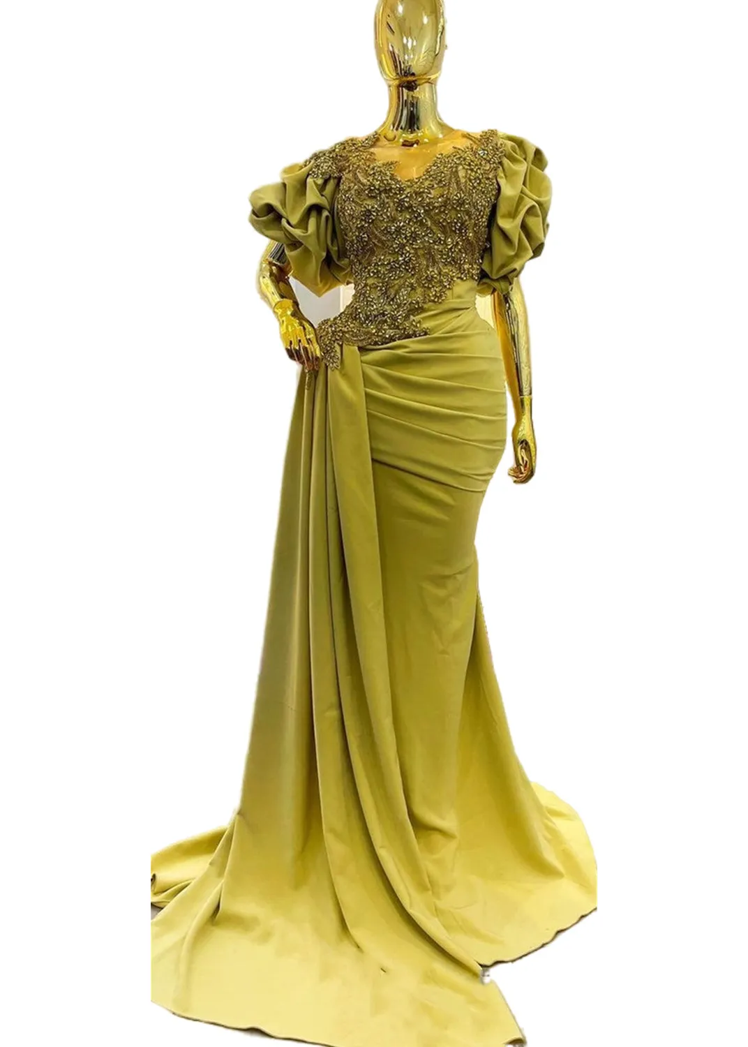 Aso Ebi 2022 Arabic Mermaid Gold Prom Dresses Crystals Beaded Lace Evening Formal Party Second Reception Birthday Engagement Gowns Dress SH03