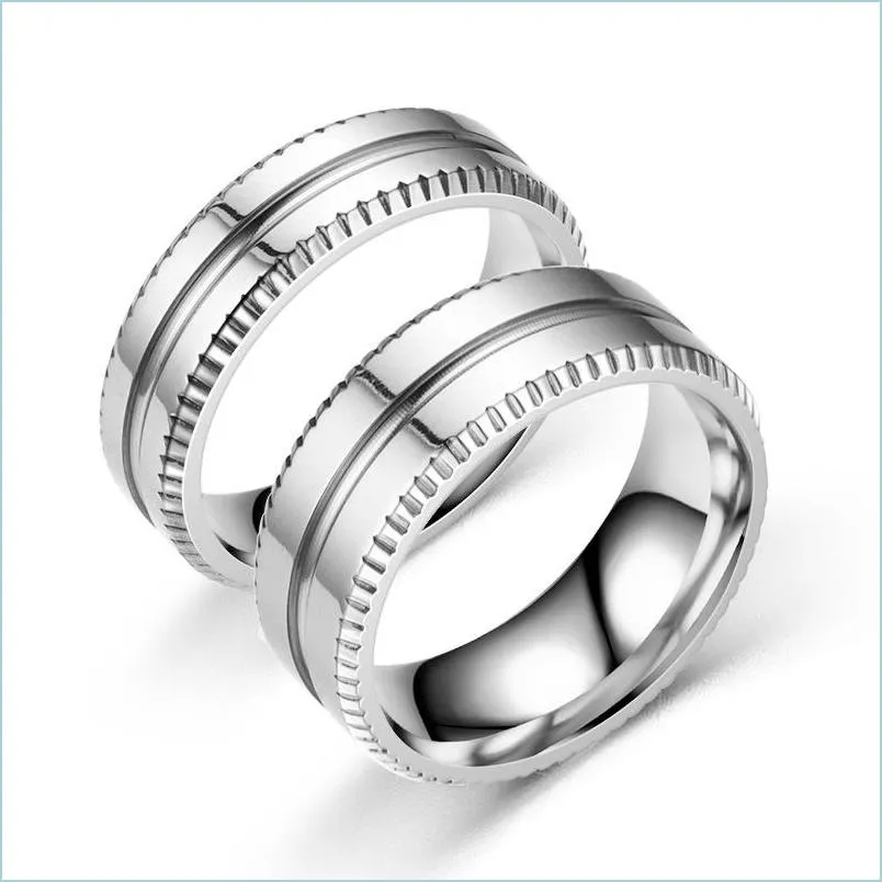 Bandringe Edelstahl Kreative Paar Ring Band Einfache Glänzende Ringe Für Frauen Männer Eheringe Feiner Modeschmuck Drop Delive Dhut0