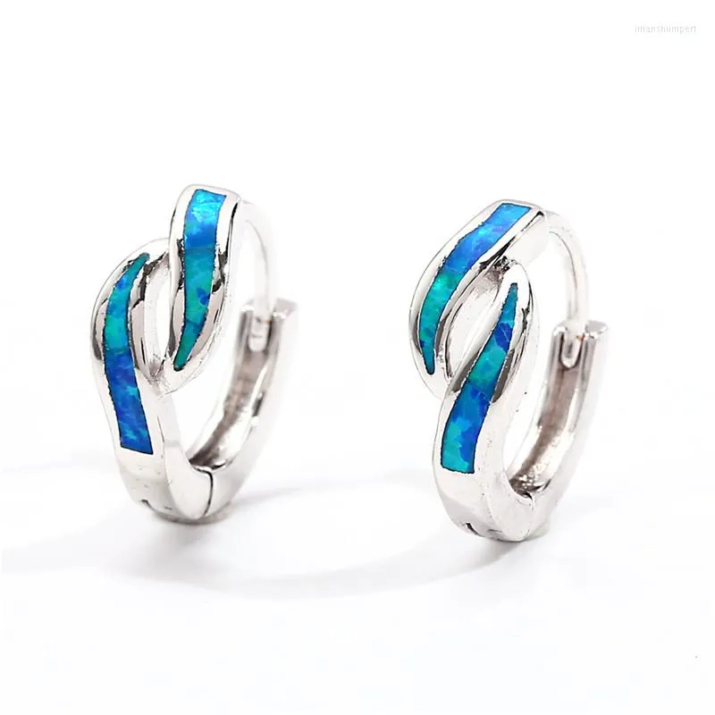 Hoop Earrings Cute Female Blue White Opal Stone Vintage Silver Color Wedding Small Round For Women