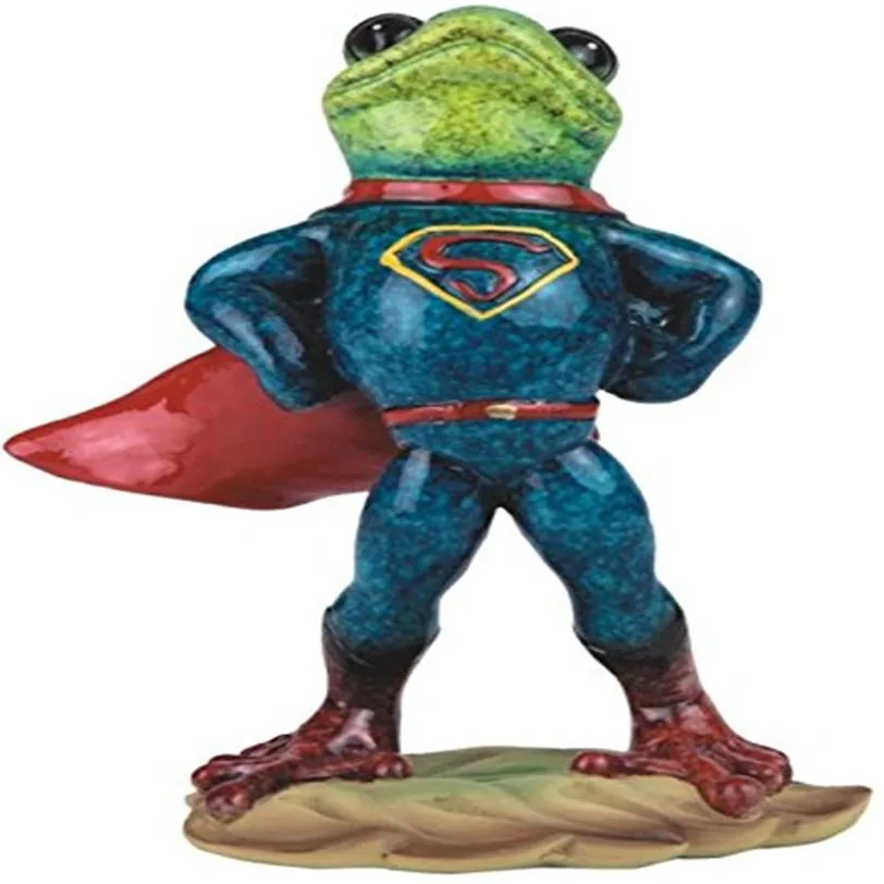 3D 크리에이티브 수지 녹색 개구리 인형 인형 슈퍼맨 동상 및 가정 거실 생일 선물 240L