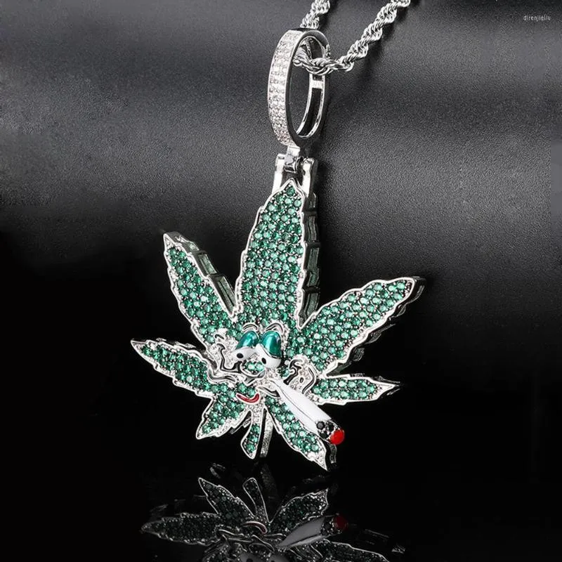 Pendant Necklaces AZ Hip Hop Iced Out Leaf For Men Paved Cubic Zircon Stone Women Goth Jewelry Gift