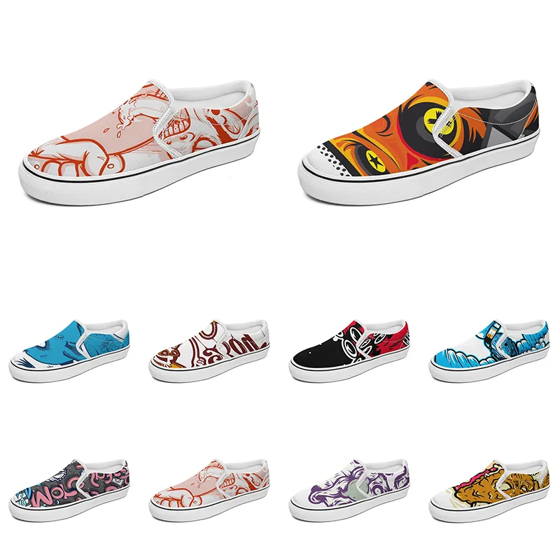 Homens Mulheres Mulheres Custom Slip On Canvas Shoes Anime Cartoon Animal Design Diy Palavra preta Branca azul Red Outdoor Mens treinador 093