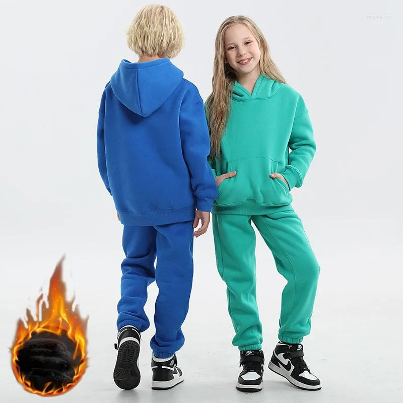 Clothing Sets Boys Clothes Set Fleece Thick Warm Hoodie Sweatpants Two Pieces Teen School Girls Outfits 2022 Winter Casual Tracksuit For