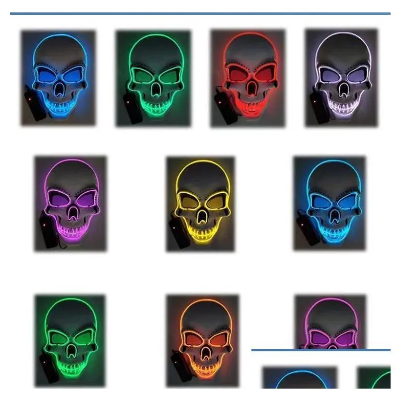 Party Masks Halloween Led Light Up Mask El Wire Skl Scary Fl Face Masks Cs Game Protectors Masquerade Party Costume Glowing Props At Dhrfh
