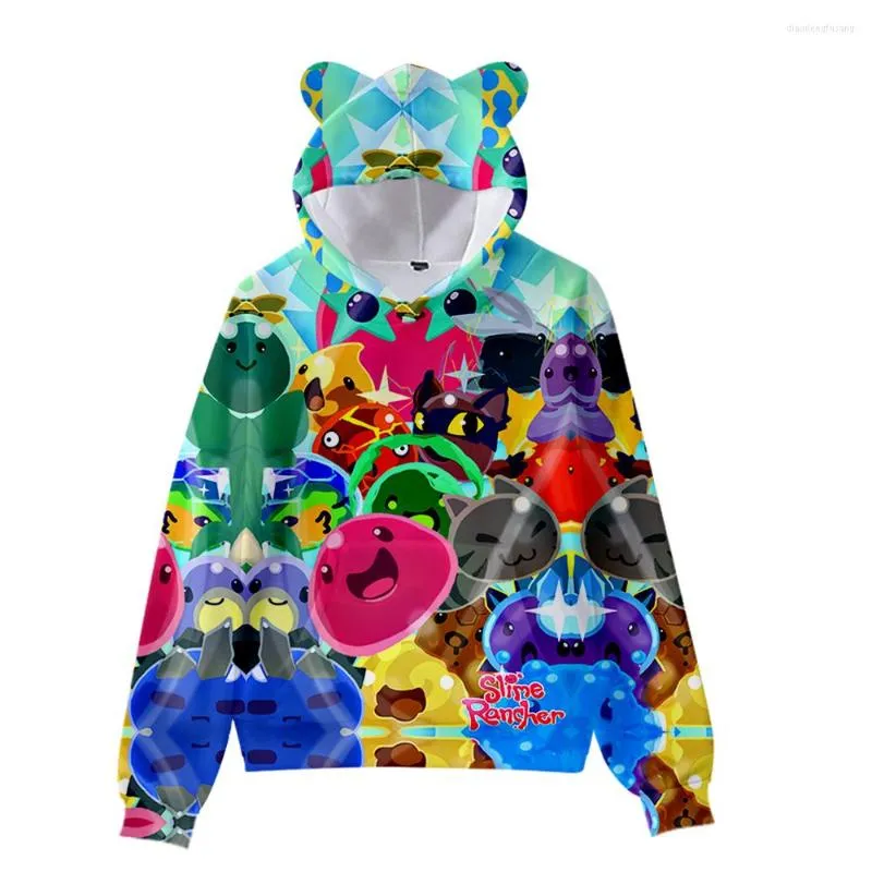 Erkek Hoodies Erkekler Kadınlar Hoodye Kawaii Slime Rancher Hoodie 3D Kedi Kulak Tişörtü Erkek Kız Çocuklar Üst Harajuku Streetwear Giyim