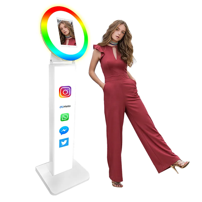 Per iPad Photo Booth Selfie Machine Shell Stand regolabile Photobooth con anello luminoso a LED per fotocamere per eventi di feste di Natale di nozze