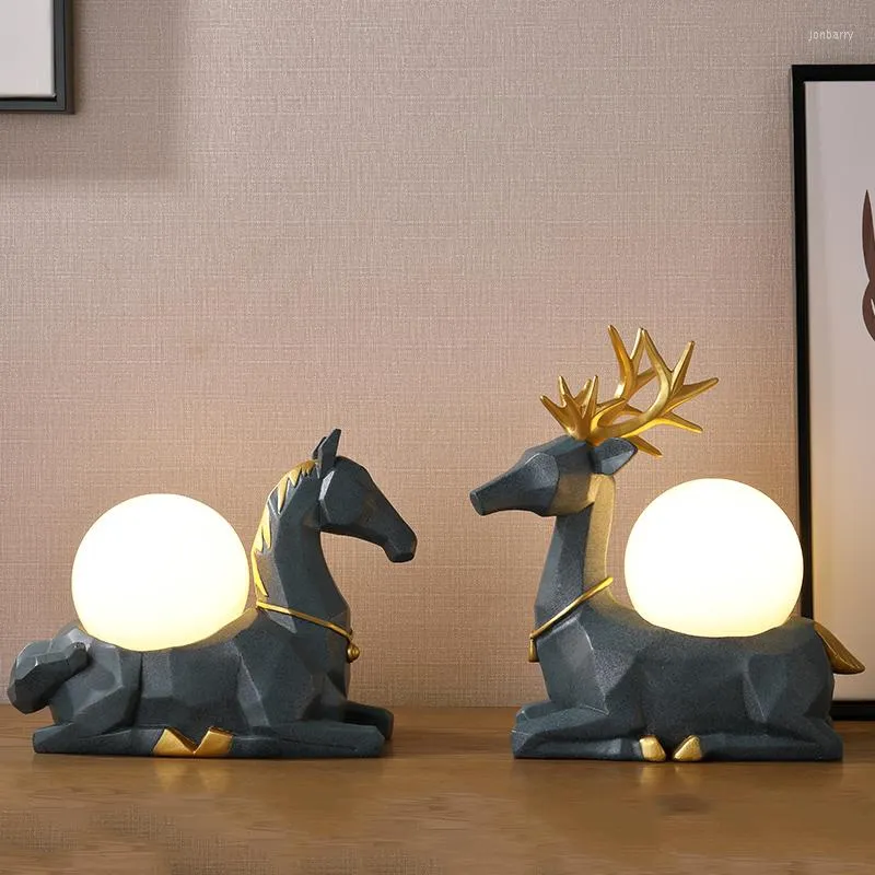 Lampes de table moderne nordique cerf cheval chambre salon chevet résine Animal Led veilleuse décor à la maison luminaire