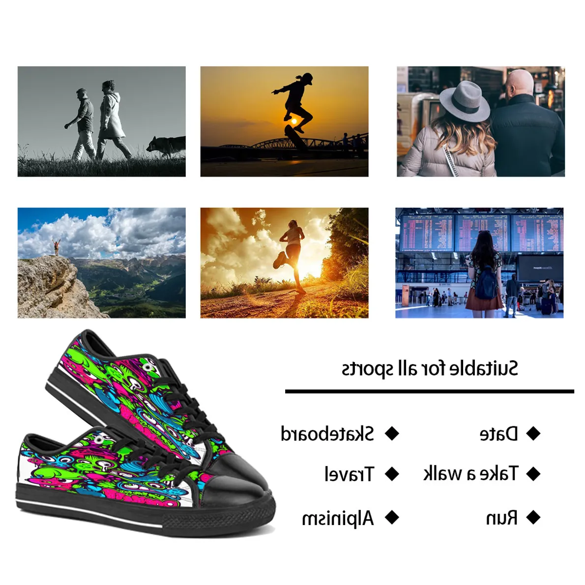Men Women DIY Custom Shoes Low Top Canvas Skateboard Triple Black Customization UV Printing Sports Sneakers Kele139