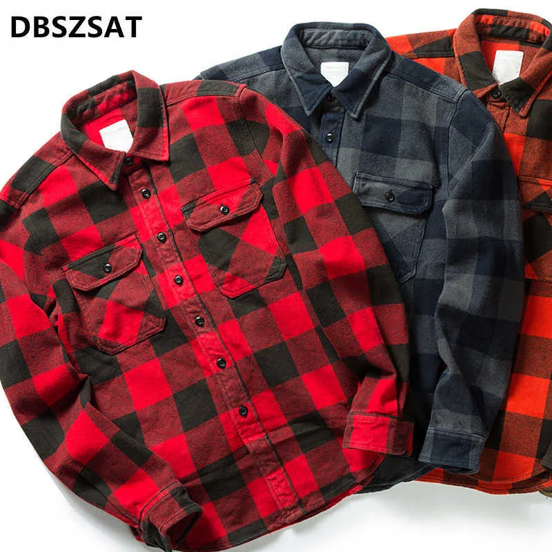 Chemises décontractées pour hommes 2023 coton lourd rétro Vintage printemps automne hiver à manches longues Buffalo Plaid flanelle chemise veste pour hommes L221117