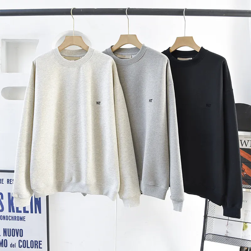 22fw män kvinnor Europa flockad hoodie crew hals höst vinter män kvinnor vintage fleece pullover tröja