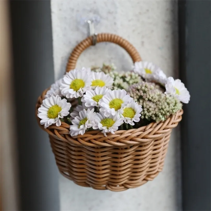 Fioriere Vasi da giardino Appeso a parete Cesto di fiori in vimini naturale Grande vaso di vite in rattan fatto a mano 221116