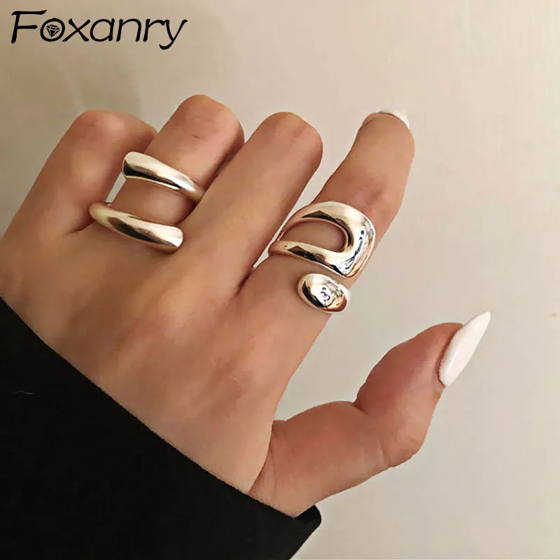 Foxanry Anelli minimalisti per donna Moda creativa vuota irregolare geometrica Regali di gioielli per feste di compleanno