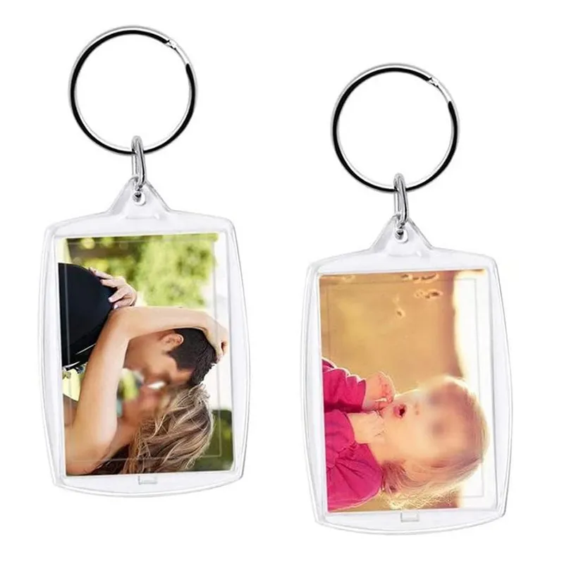 Acrylic Clear Blank Photo Insert Keyrings Picture Frame Keychain Rectangle Blank Insert with Ring for DIY Gift LX5271