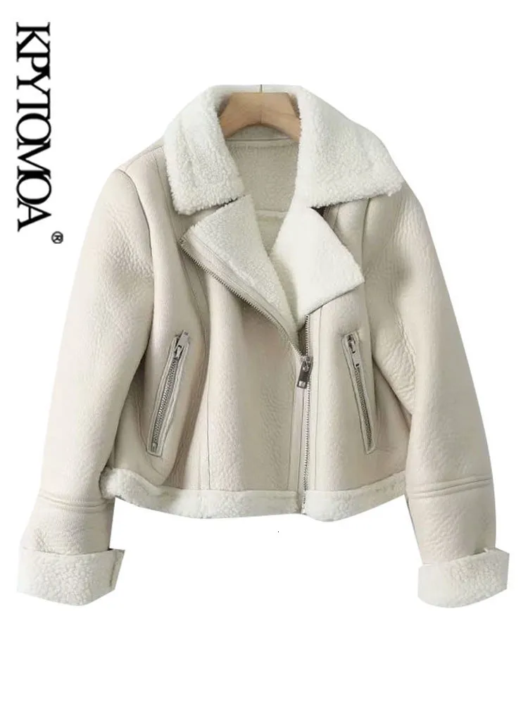 Kadın Ceketleri Kpytomoa Kadın Moda Kalın Sıcak Kış Kürklü Kürek Sahte Deri Kırpılmış Ceket Ceket Vintage Uzun Kollu Kadın Dış Giyim Şık Üstleri 221117
