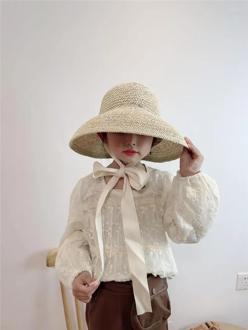 Hats 202203-lele Ins SUMMER Kids Lampshade Shape Paper Grass Flower Girl Children BUCKET Cap Child Leisure Hat