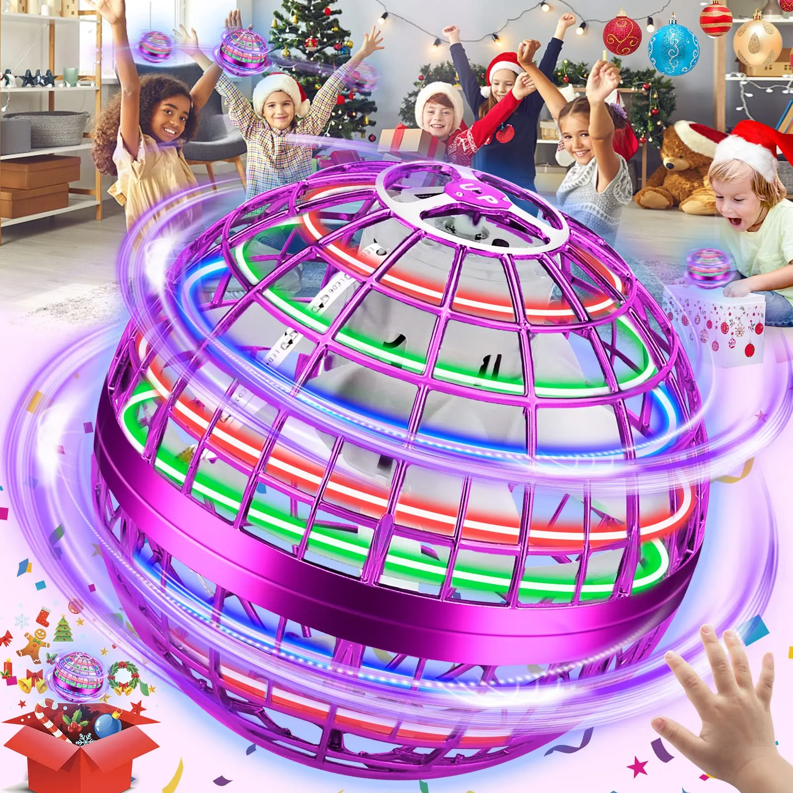 Magic Balls Flying Orb Ball Toys Manuellt kontrollerbar inomhus utomhusleksak 360 ° Rotation Boomerang Hover Mini Drone med LED -lampor B Amer7