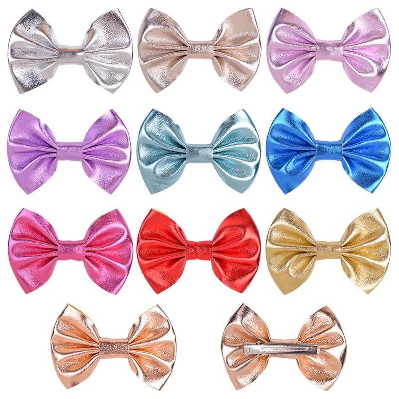 Accessori per capelli per neonate Bling Shiny Bowknot Barrettes Infant Colorful Hairgrips Bambini Solid Safety Hair Clip Kids Bow 2607 E3