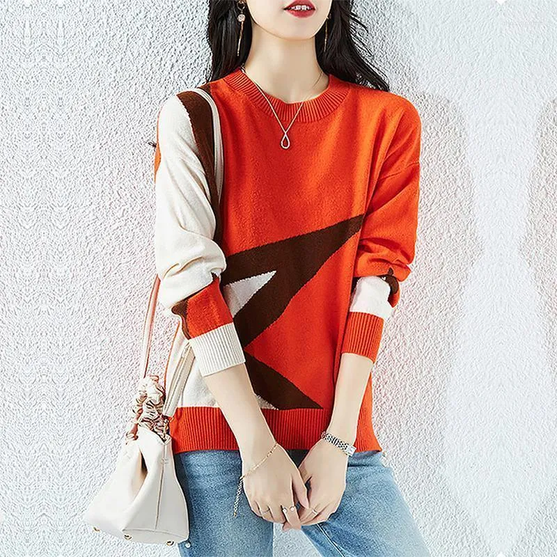 Kvinnors tröjor Kvinnor Bethquenoy Orange Knit Pullover Women 2022 Fashion Winter Lady Clothing Loose Fit Sticked Tops Woman Hiver