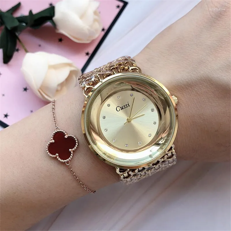 Wristwatches 2022 Cussi Women's Watch Gold Top Ladies Dress Watches Women Quartz Wristwatch Relogio Feminino Femme Large