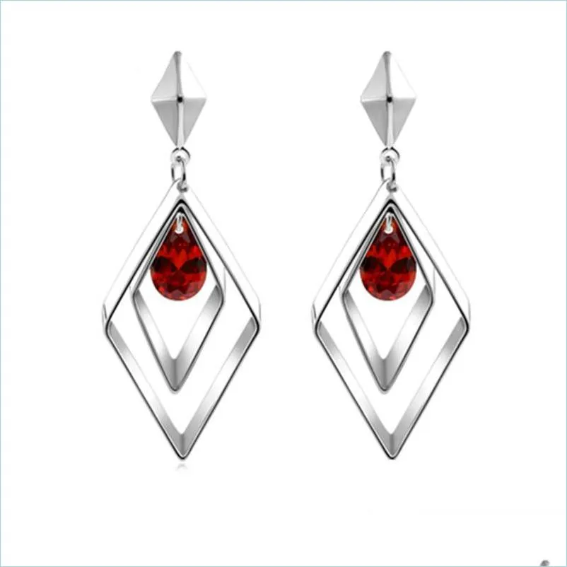 Dangle żyrandol Diamond Rhombus Kolczyki Dangle Red Black Crystal Oświadczenie Pierścienia Ucha Biżuteria Modna dla kobiet Drezno Dostarcz dhkni