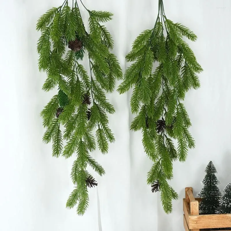 Decorative Flowers 80cm Simulation Pine Branch With Cone Christmas Artificial Green Plant Garland Rattan Hanging Ornaments Xmas Party Decor