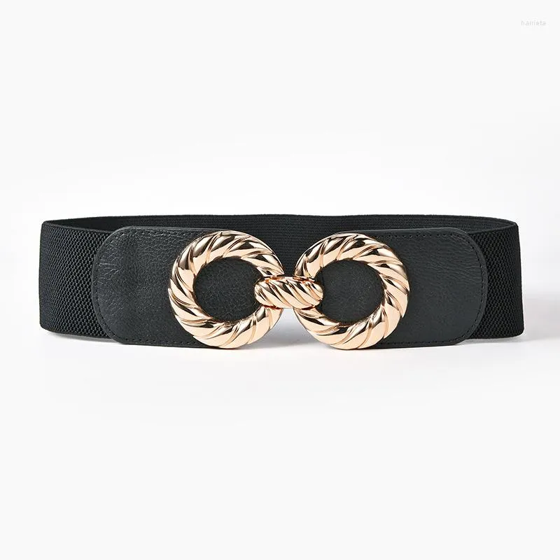 Belts Elastic Pu Leather Designer Wide Corset Strap For Women Girl Waist Cummerbund GirdleTie Gold Double Ring Buckle Bands