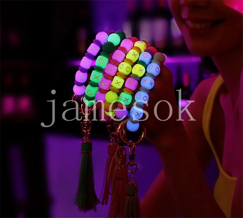 Chave de pulso luminoso de silicone para mulheres bracelete chaveiro de chaves de chaves de moda pingente de moda de moda de935