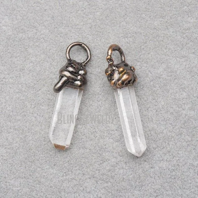 Colares pendentes de cobre rústico banhado de quartzo claro cristal pm36844