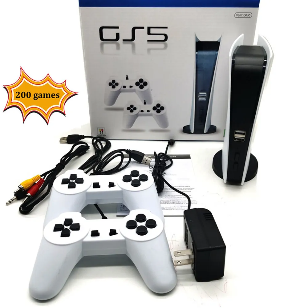 GS5 Retro Video Game Console Nostalgic Host 5 USB Wired Game Station يمكن تخزين 200 الكلاسيكية 8 بت من ألعاب المحمولة المحمولة مع 2 Gamepads P5 G155 للطفل