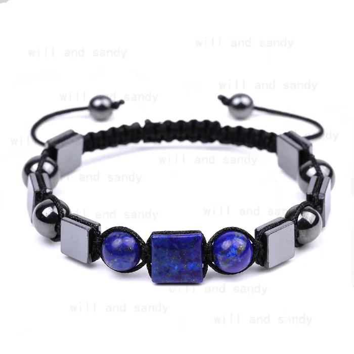 Corda ajustável trançado quadrado pedra natural frisado pulseira Strand Ametista Lapis Rhodolite pulseiras pulseira para homens mulheres moda jóias