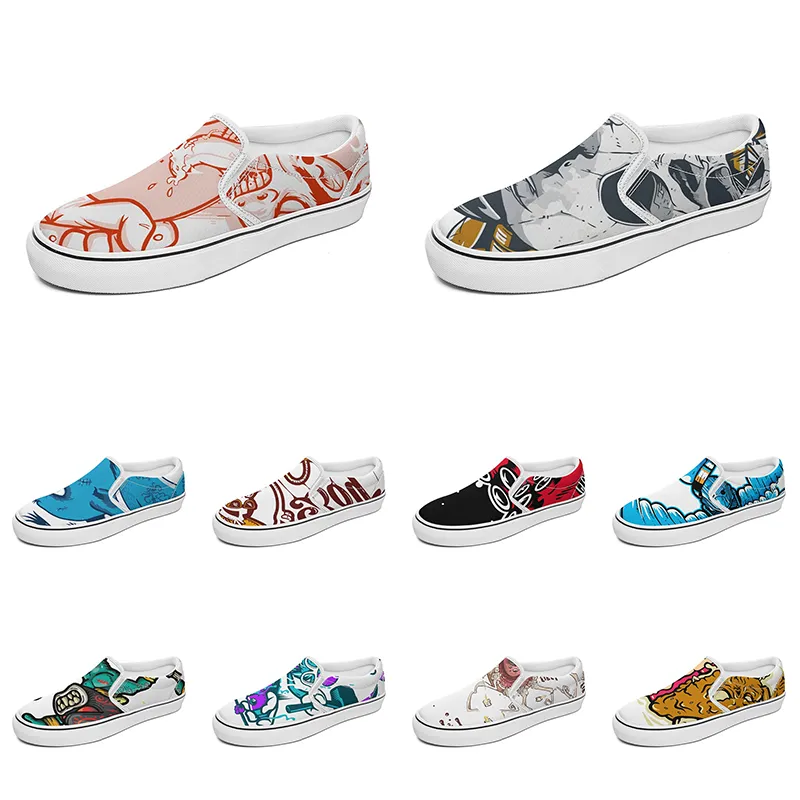 men women custom slip on canvas shoes anime cartoon animal design diy word black white blue red outdoor mens trainer 039