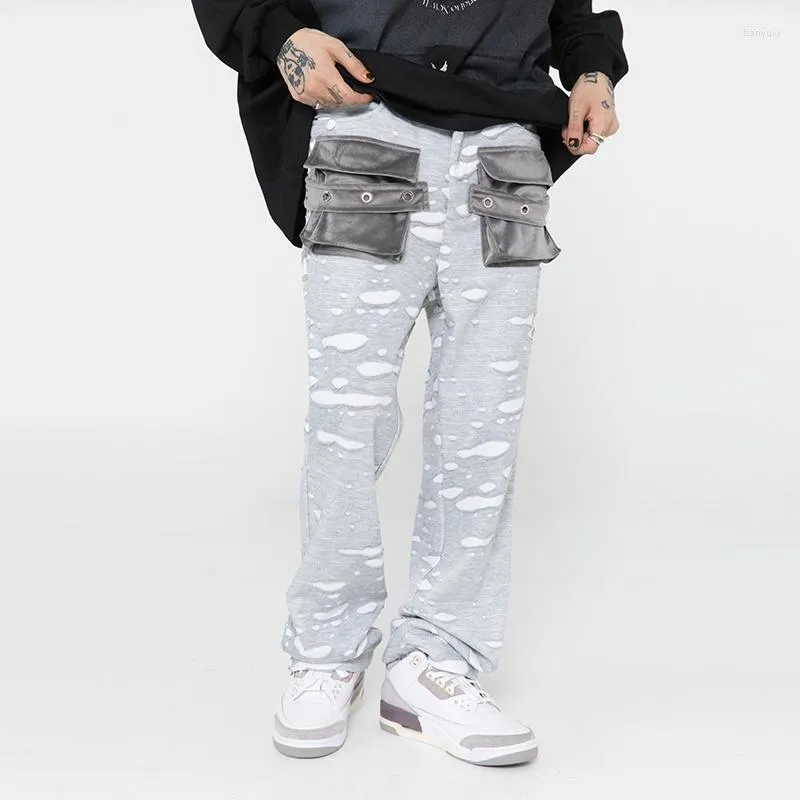 Pantalons pour hommes Color Block Joggers Hole Ripped Pockets Track pour hommes et femmes Oversize Streetwear Casual Torusers Pantalons de survêtement amples