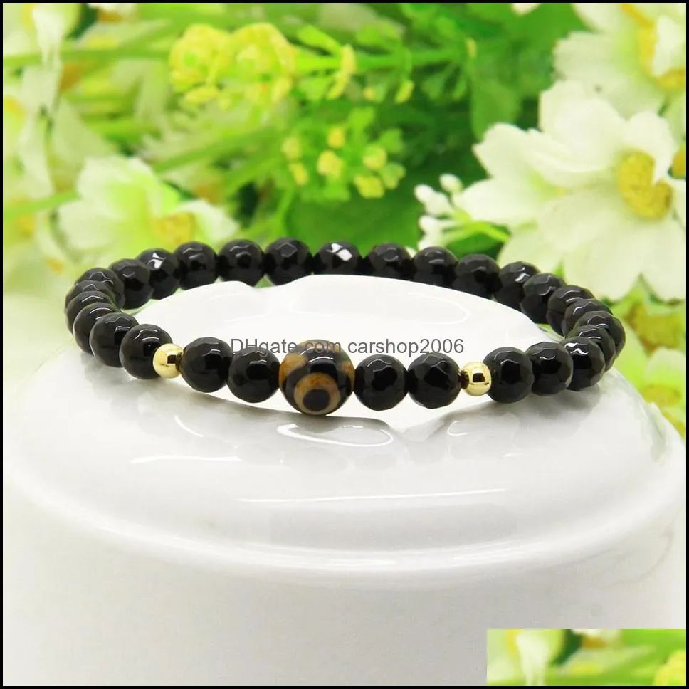 religious wholesale jewelry 10pcs/lot a grade dzi eye stone beads with 6mm faceted black onyx lucky energy easter bracelets