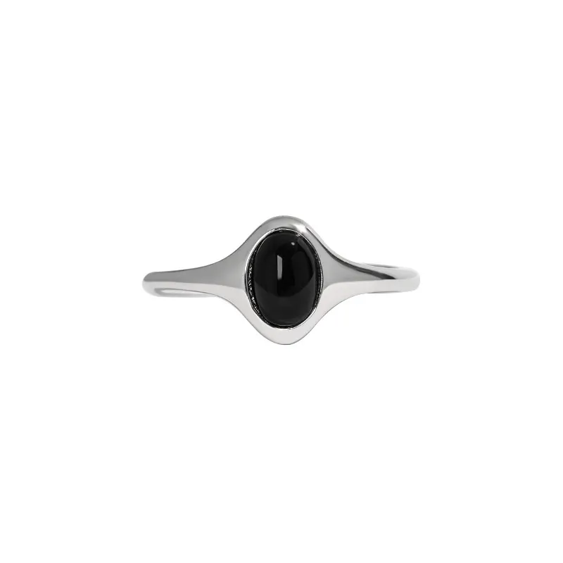 925 Sterling Silver Rings Black Natural Black Agate Stone Ring for Women Handgjorda fina smycken Enkel design