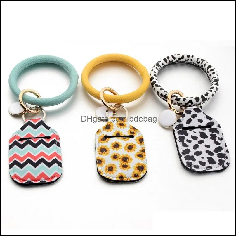 Party Gunst Polsklet Hand Sanitizer fleshouder Neopreen Keyring PU Leather Keychain Armbanden Hangende munt Purse Women Girls Deco Dhyqd