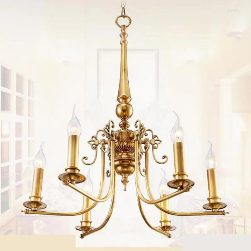 Pendant Lamps Bedroom Antique 6-arm Yellow Copper Chandelier Lighting Palor Dining Room Led Candle Shopcase Cafe Kids Light Fixture