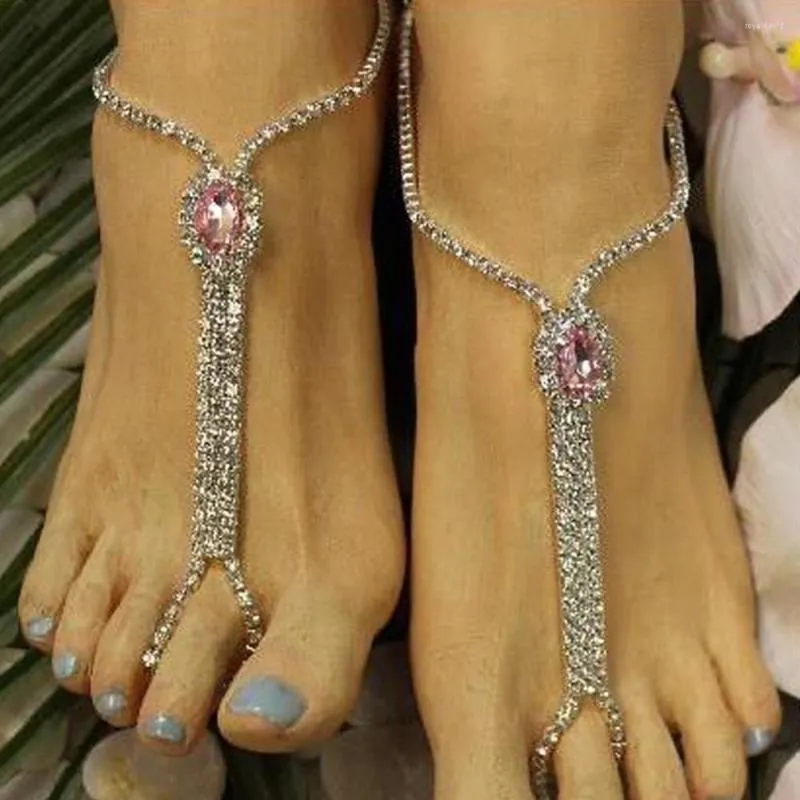 Cavigliere 2 pezzi di lusso strass matrimonio piede braccialetto catena di gioielli per le donne Bling Beach cristallo sandali a piedi nudi cavigliera