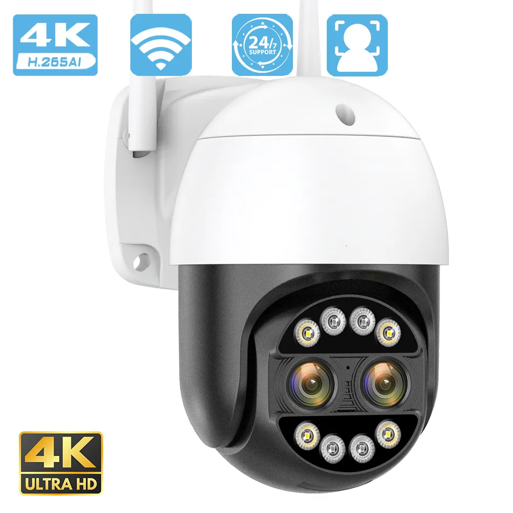 돔 카메라 8MP WIFI 듀얼 렌즈 비디오 감시 IP 8X 디지털 줌 색상 야간 비전 IP66 야외 4K 보안 CCTV 221117