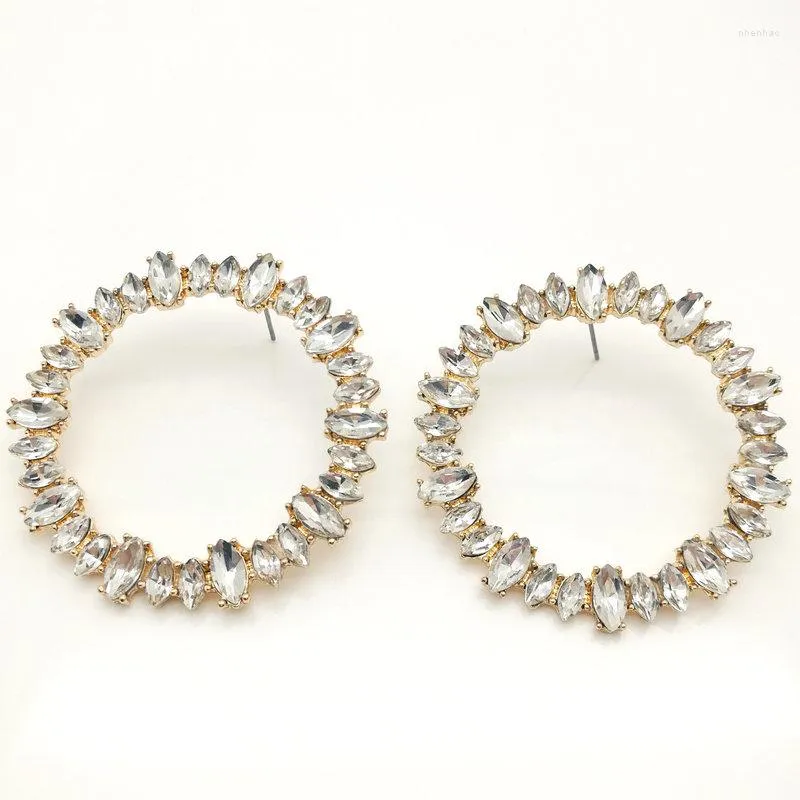 Dangle Earrings 1 Pair Of Exaggerated Metal Round Cutout Gold And Rhinestone Fashion Bridal Accessories