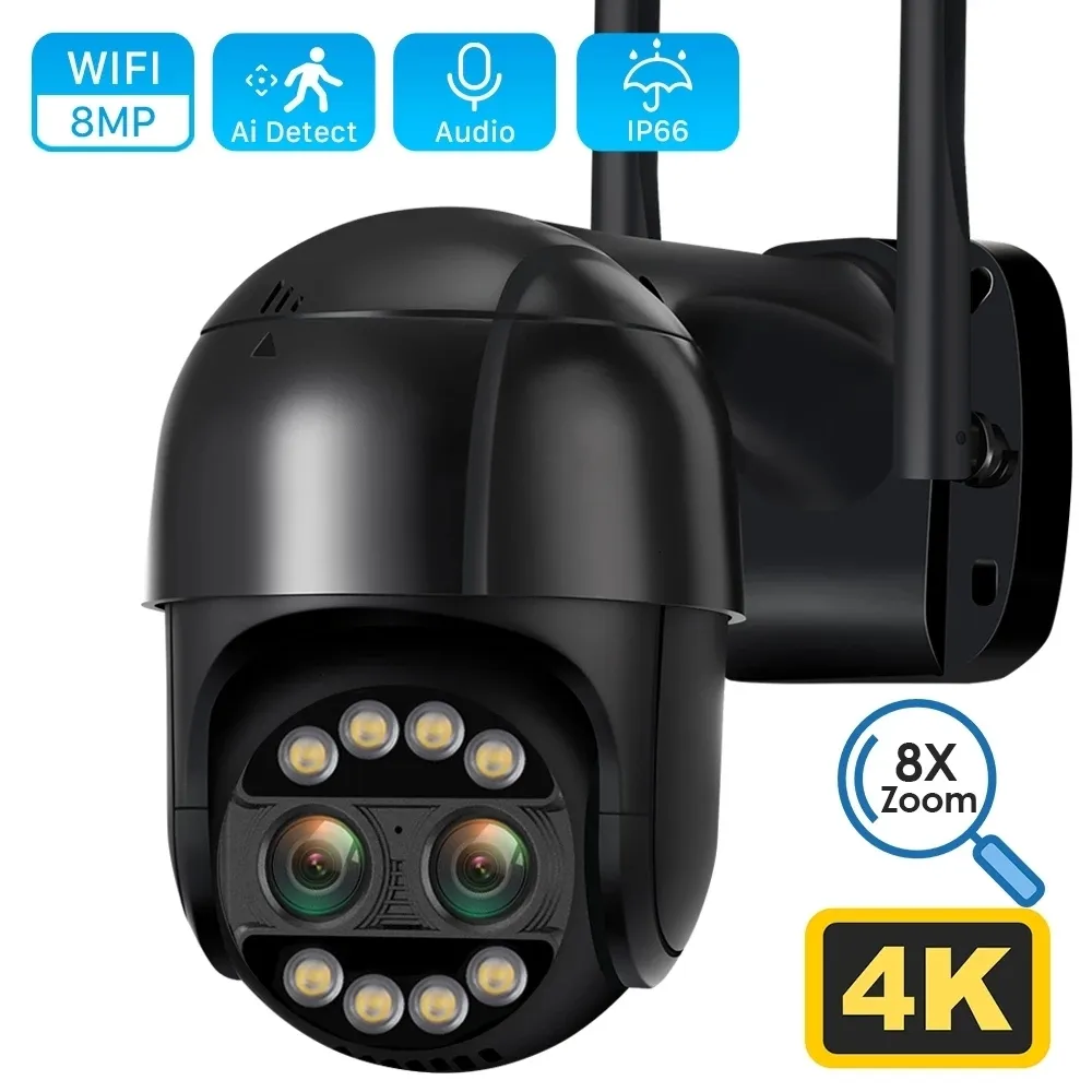 Dome Cameras 4K 8MP PTZ IP -камера Двойная линза 8x Zoom Wi -Fi Security Cam 2K 4MP CCTV видео наблюдение AI Detection ICSEE Alexa 221117