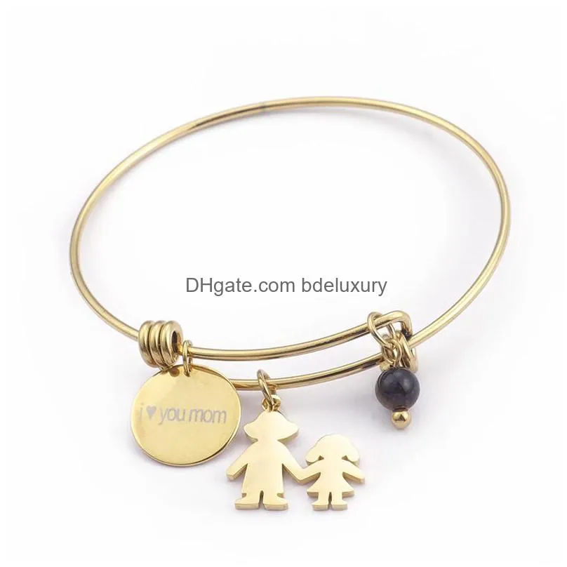 Bracelet 64mm en acier inoxydable mère enfant charme bracelet pour femmes lettre d'or je t'aime maman bracelet maman bijoux cadeaux livraison directe Dhzck