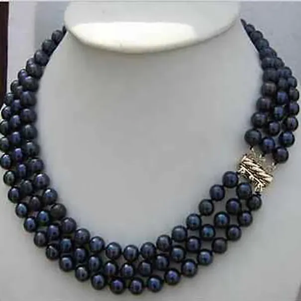 Nuovo stile Triple fili da 8-9 mm Natural Tahitian Black Pearl Necklace 18-20 pollici