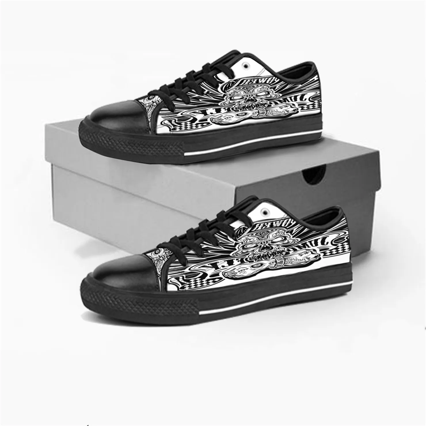 Männer Frauen DIY individuelle Schuhe Low Top Canvas Skateboard Sneakers Triple Black Individualisierung UV-Druck Sport Sneakers BR155