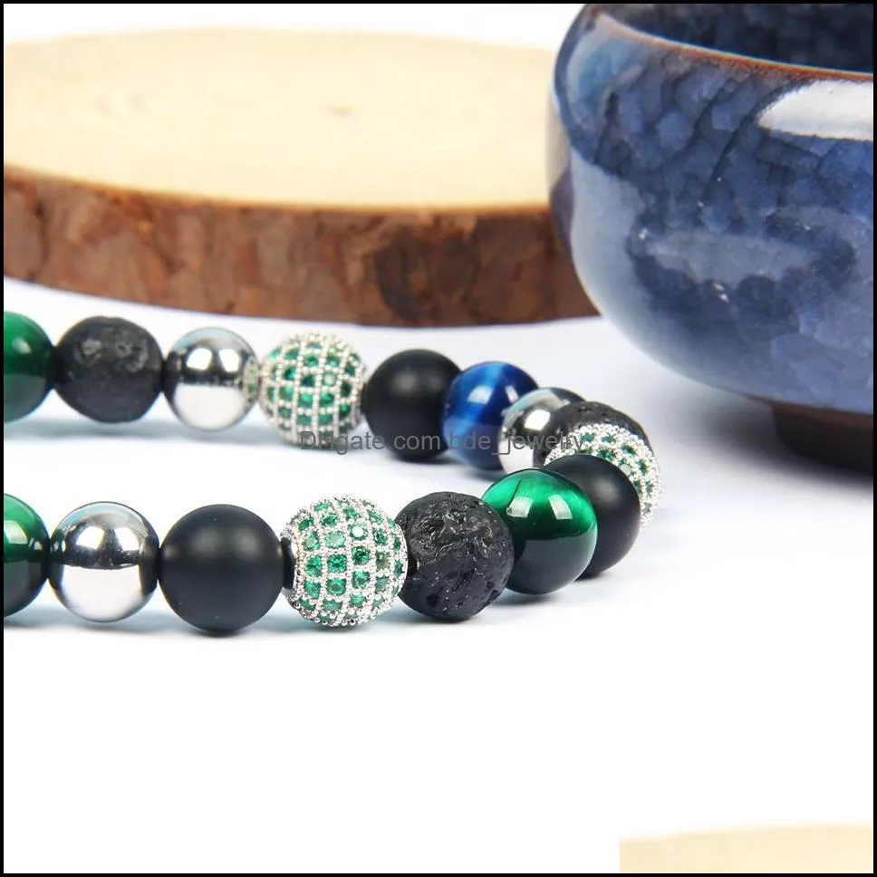 Очарование браслетов рамские браслеты мужчины Оптовые 8 -мм натуральные тигровые каменные камни из нержавеющей стали украшения зеленые и черные медные медные