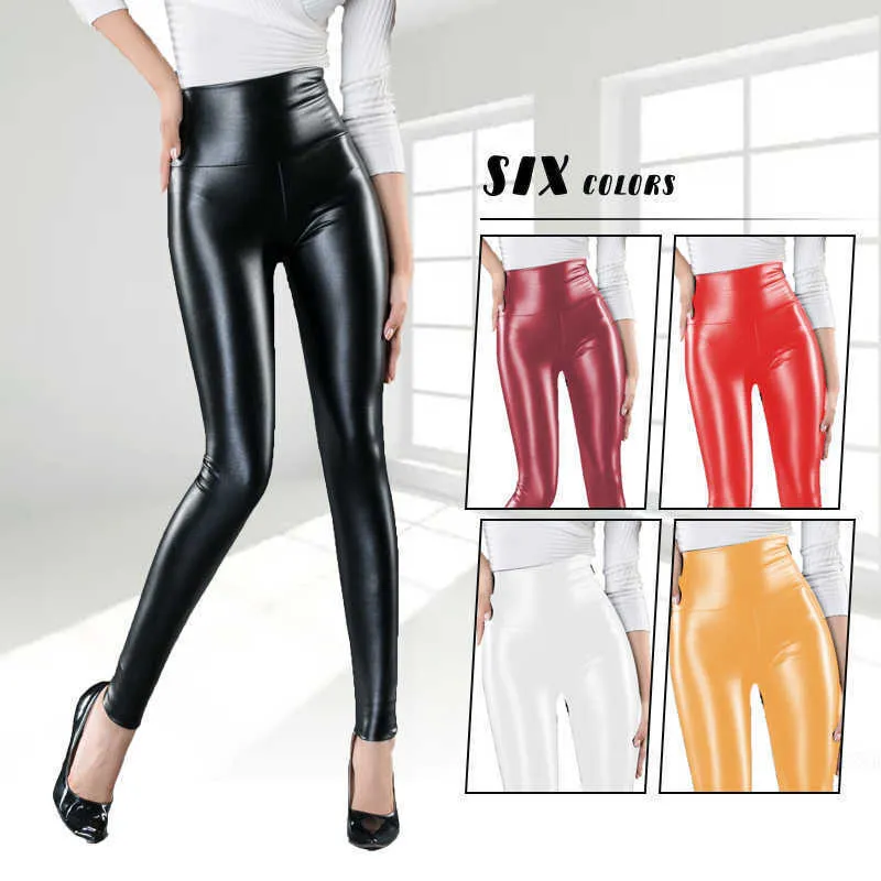 Kvinnors leggings kvinnor elastiska stretch faux pu läder höst vinter blyertsbyxor sammet pu läder byxor kvinnliga sexiga magra byxor t221020