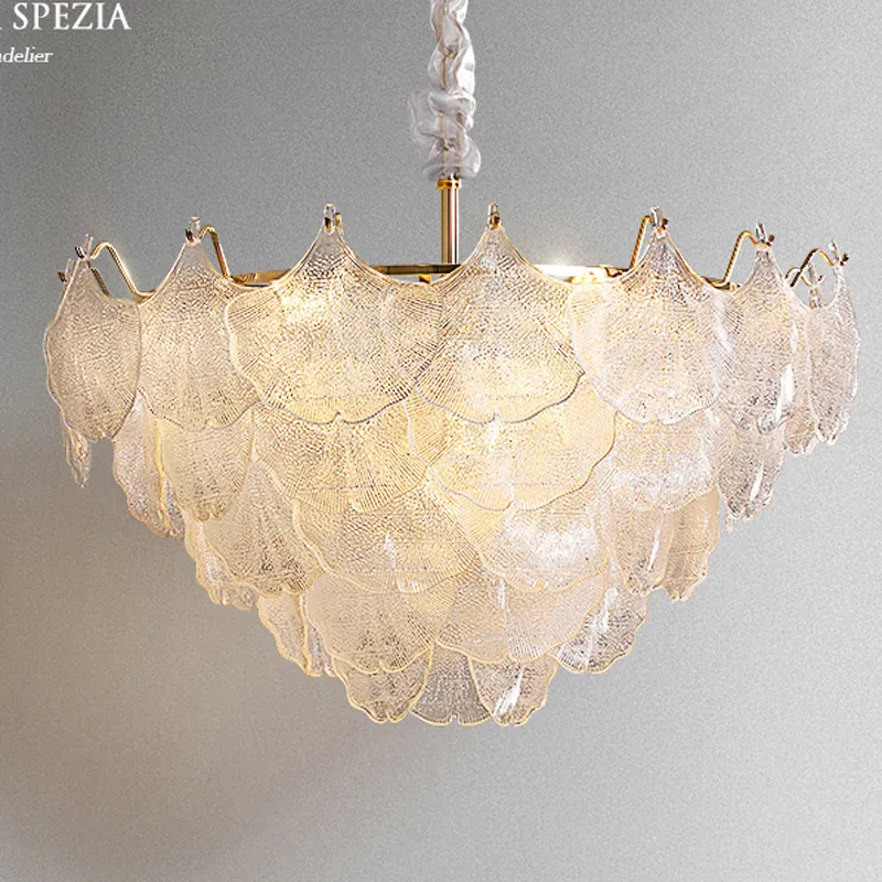 Modern Sea Shell Pendant Lamps LED French Glass Pendant Lights Fixture American Luxury Droplight Bedroom Dining Living Room Hanging Lamp Home Indoor Decoration