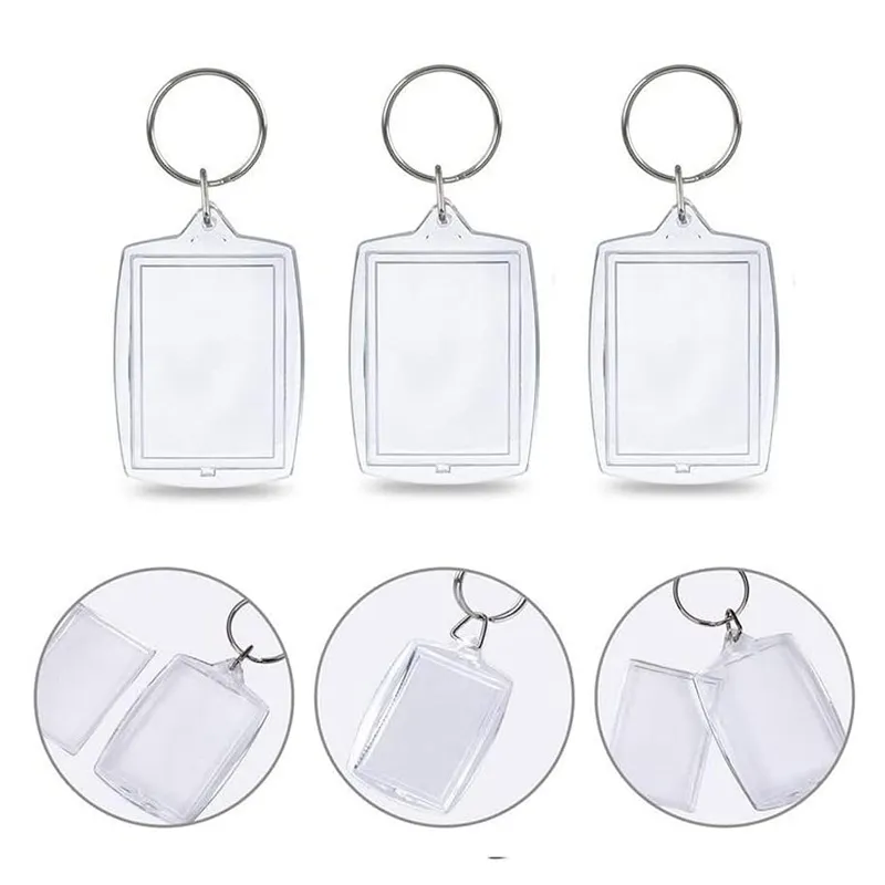 Acrylic Clear Blank Photo Insert Keyrings Picture Frame Keychain Rectangle Blank Insert with Ring for DIY Gift LX5271