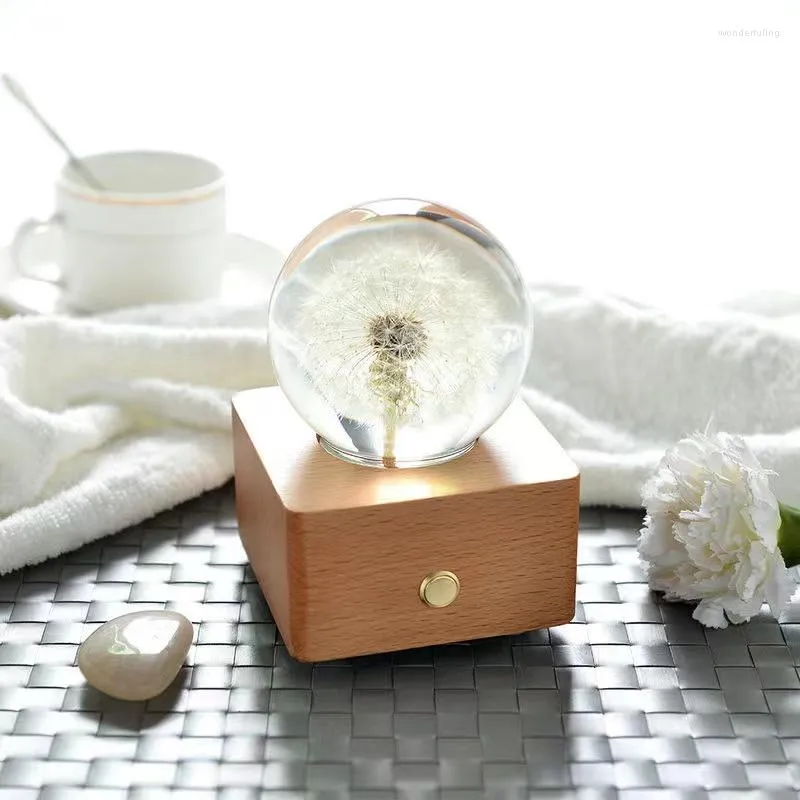 Decoratieve beeldjes Hars Crafts Sunflower Night Light Bluetooth Music Box Flower Crystal Ball